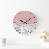エレガントフローラドールピンクのグラデーショングリッターイメージ ラージ壁時計 (ホーム)