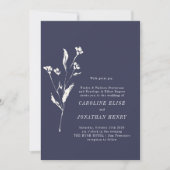 エレガントフローラネイビフォーマルーブルー結婚ワーディング 招待状 (正面)