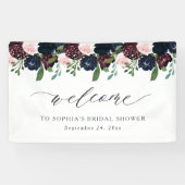 エレガントフローラネイビーブルーとプラム |ようこそ 横断幕 (横)