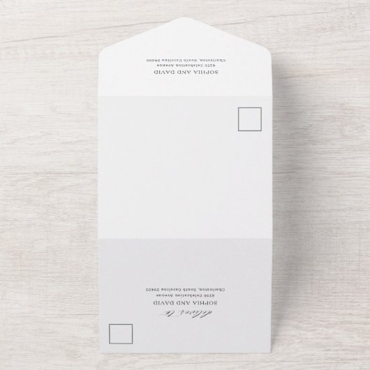 エレガントフローラネイビーブルーとプラム | 結婚s オールインワン招待状 (外側)