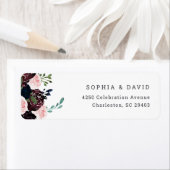 エレガントフローラネイビーブルーとプラム | 結婚s ラベル (インサイチュ)