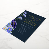 エレガントフローラネイビーブルーと金ゴールド 箔招待状 (回転した状態)