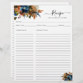 エレガントフローラネイビーブルーテラコッタキッチンレシピ (正面/裏面)