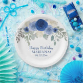 エレガントフローラネイビーブルーフローラ誕生会 ペーパープレート (パーティー)