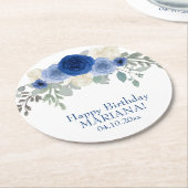 エレガントフローラネイビーブルーフローラ誕生会 ラウンドペーパーコースター (アングル)