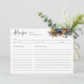 エレガントフローラネイビーブルーブライダルシャワーレシピカード (スタンド正面)