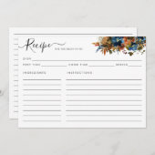 エレガントフローラネイビーブルーブライダルシャワーレシピカード (正面/裏面)