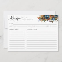 エレガントフローラネイビーブルーブライダルシャワーレシピカード