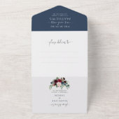 エレガントフローラネイビーブルーブルゴーニュ結婚ーズ オールインワン招待状 (外側)