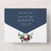 エレガントフローラネイビーブルーブルゴーニュ結婚ーズ オールインワン招待状 (裏面)