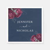 エレガントフローラネイビーブルーブルゴーニュ結婚ー牡丹 スタンダードカクテルナプキン (正面)