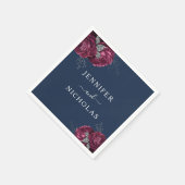 エレガントフローラネイビーブルーブルゴーニュ結婚ー牡丹 スタンダードカクテルナプキン (角)