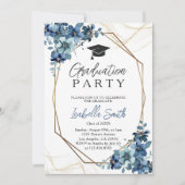 エレガントフローラネイビーブルー写真卒業党 招待状 (正面)