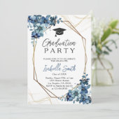 エレガントフローラネイビーブルー写真卒業党 招待状 (スタンド正面)