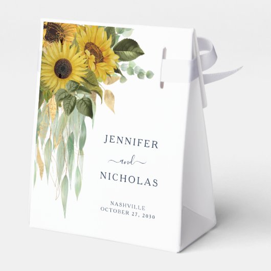 エレガントフローラネイビー結婚ヒマワリ フェイバーボックス (裏面サイド)