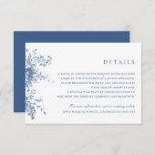 エレガントフローラネイビー結婚ブルーの詳細挿入 招待状 (正面/裏面)