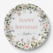 エレガントフローラハッピーバースデー-パーソナライズされたパーティー ペーパープレート (正面)