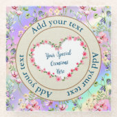 エレガントフローラハートフレーム：すべての大事な行事 ガラスコースター (正面)