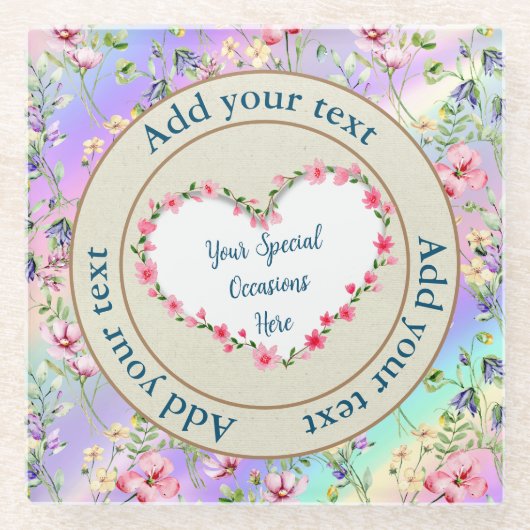 エレガントフローラハートフレーム:すべての大事な行事 ガラスコースター (正面)