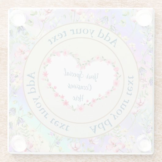エレガントフローラハートフレーム：すべての大事な行事 ガラスコースター (裏面)