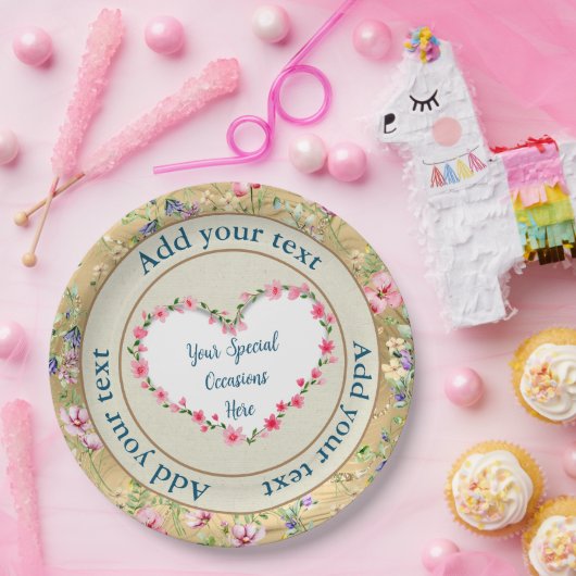 エレガントフローラハートフレーム：すべての大事な行事 ペーパープレート (パーティー)