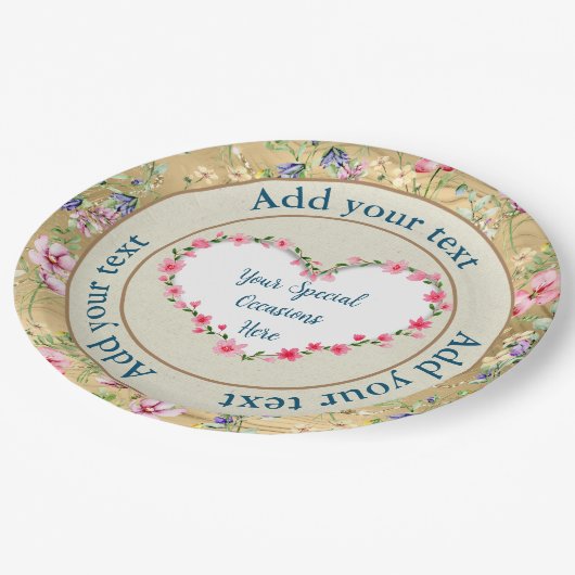 エレガントフローラハートフレーム:すべての大事な行事 ペーパープレート (アングル)