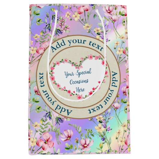 エレガントフローラハートフレーム:すべての大事な行事 ミディアムペーパーバッグ (正面)