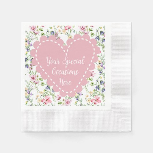 エレガントフローラハートフレーム：すべての大事な行事 縁ありカクテルナプキン (正面)