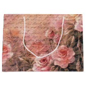 エレガントフローラバラアンティーク手書き ラージペーパーバッグ (正面)