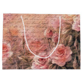 エレガントフローラバラアンティーク手書き ラージペーパーバッグ (裏面)