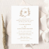 エレガントフローラバラクレスト結婚のモノグラム金ゴールド 招待状