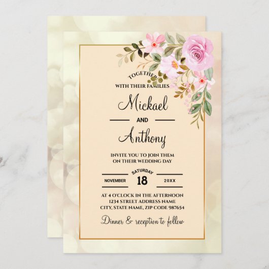 エレガントフローラバラゲイ結婚式招待状 招待状 (正面/裏面)