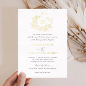 エレガントフローラバラリース結婚ズモノグラム金ゴールド 箔招待状