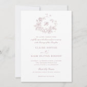 エレガントフローラバラリース結婚ズモノグラム 招待状 (正面)