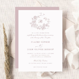 エレガントフローラバラリース結婚ズモノグラム 招待状