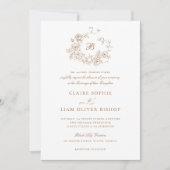 エレガントフローラバラリース結婚金ゴールドモノグラム 招待状 (正面)