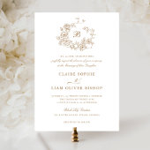 エレガントフローラバラリース結婚金ゴールドモノグラム 招待状