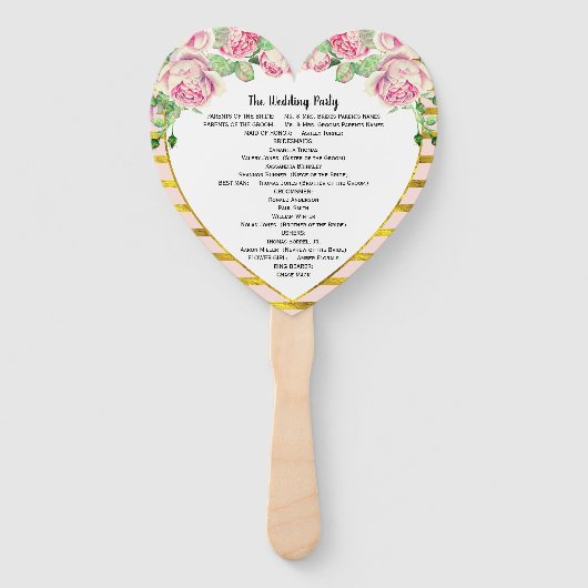 エレガントフローラバラ金ゴールドピンクハート図形 ハンドファン (裏面)