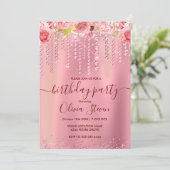 エレガントフローラバラ金ゴールド滴下グリッター任意の年齢 招待状 (スタンド正面)