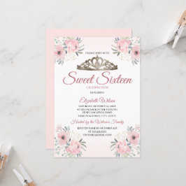 エレガントフローラバラ金ゴールド赤面ピンクスイート16 招待状