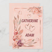 エレガントフローラバラ金ゴールド赤面ピンクヴィンテージ 招待状 (正面/裏面)