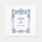 エレガントフローラバロック青結婚柱 スタンダードカクテルナプキン (正面)