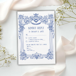 エレガントフローラバロック青結婚柱 出欠カード