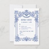 エレガントフローラバロック青結婚柱 出欠カード (正面)