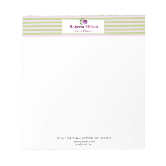 エレガントフローラパステルストライプパーソナライズされた ノートパッド (正面)