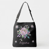 エレガントフローラパステル水の色をパーソナライズ黒 クロスボディバッグ (裏面)