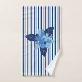 エレガントフローラパタストライプのーン単色ブルー バスタオルセット (ハンドタオル)