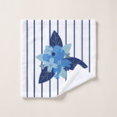 エレガントフローラパタストライプのーン単色ブルー バスタオルセット (ウォッシュタオル)