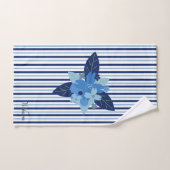 エレガントフローラパタストライプのーン単色ブルー バスタオルセット (ハンドタオル)