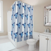 エレガントフローラパタストライプーン単色ブルー シャワーカーテン (インサイチュ)